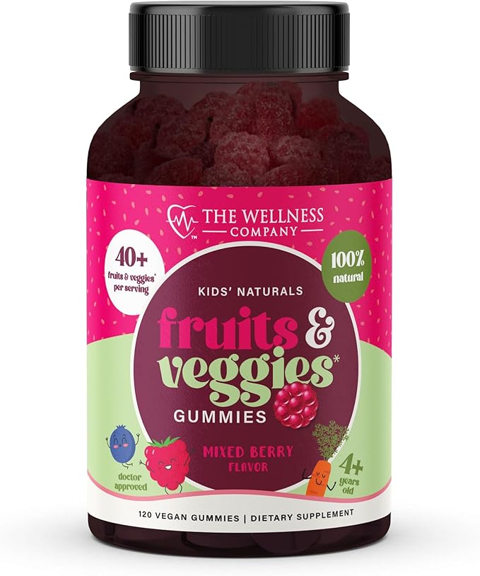 The Wellness Company Kids Naturals Fruits & Veggie Gummies – Daily Nutrition Support | 120ct (2 Month Supply)