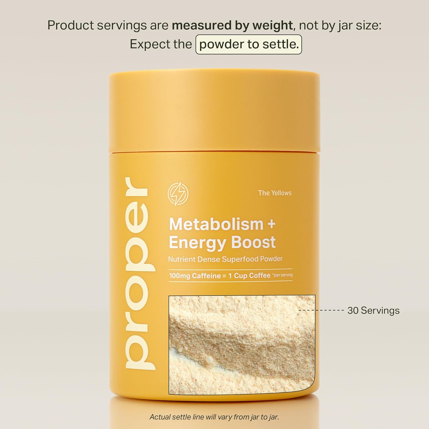 Proper, The Yellows Metabolism and Energy Boost, Sugar Free Energy Drink Powder with 100mg Caffeine. No Creatine or Beta-Alanine. 30 Servings, Pineapple Mango Drink Mix for Men and Women