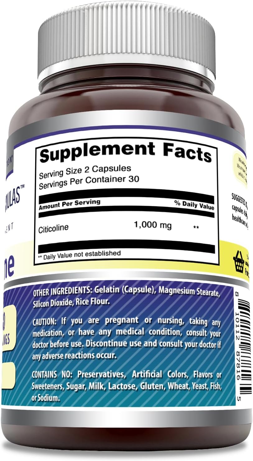 Amazing Formulas Citicoline Supplement | 1000 Mg Per Serving | Capsules | Non-GMO | Gluten-Free | Made in USA (1 Pack, 60 Count)