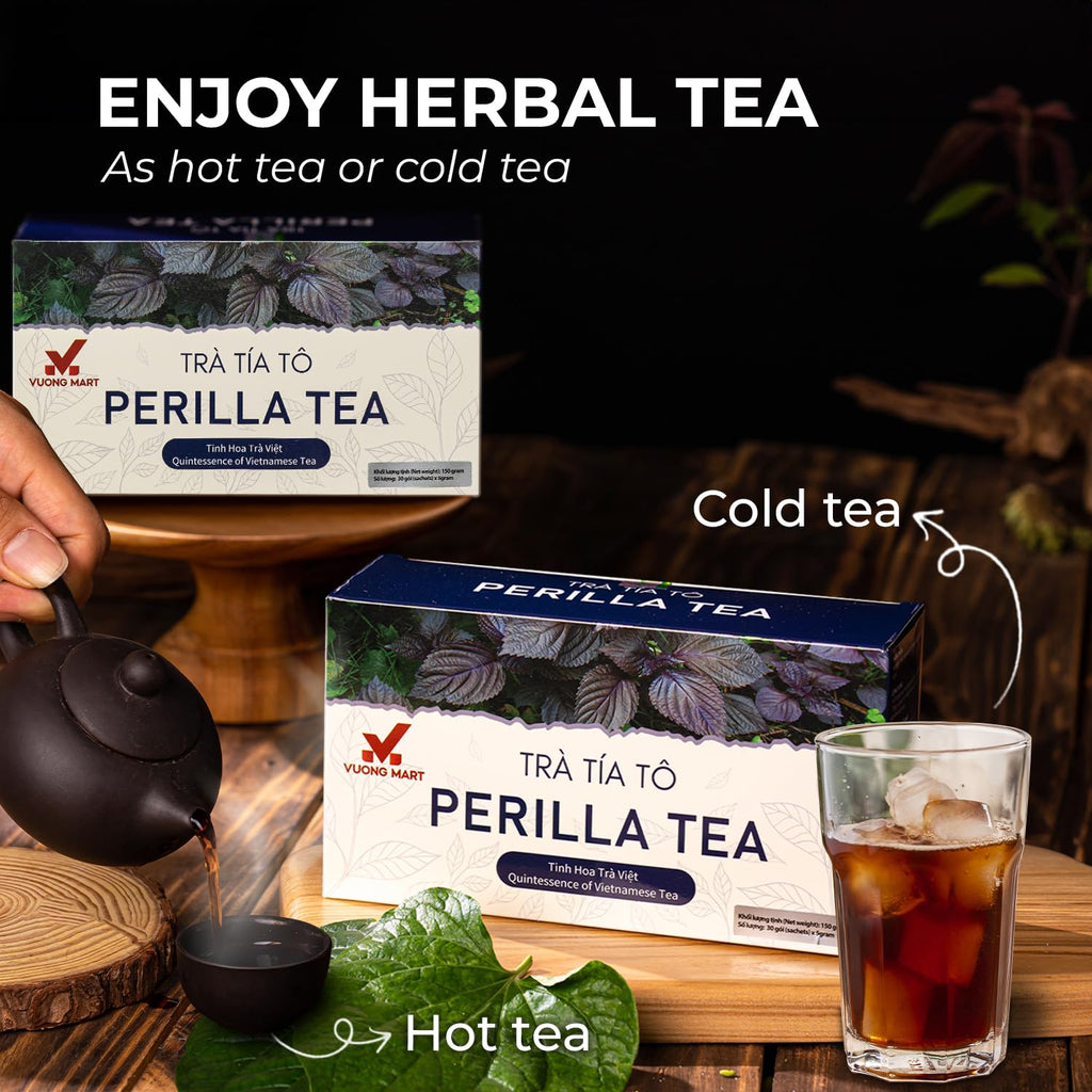 VUONGMART Dried Purple Perilla Tea, Stevia, Lolot, 100% Hand Pick, Organic Herbal Tea, 30 Tea Bags, Gluten Free, Dairy Free, Sugar Free & Natural, Energy Boost & Health Support