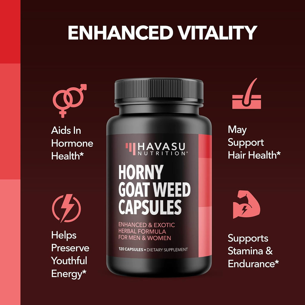 Horny Goat Weed Capsules for Men & Women - Extra Strength Performance & Energy Support with Tongkat Ali, Muira Puama, and Saw Palmetto - 2 Month Supply Herbal Supplement for Increased Endurance