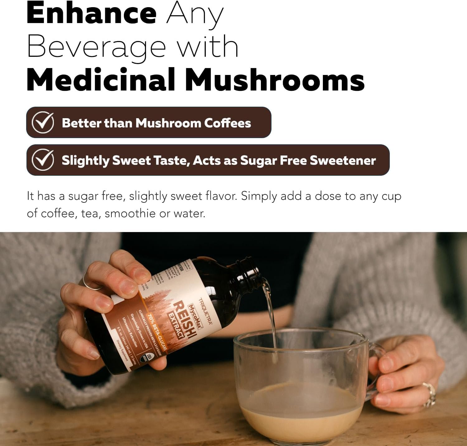Organic Reishi Mushroom Extract - 70% Beta Glucans - Highest Active Nutrient Levels, Max Potency Cordyceps Tincuture, US Grown + Ultrasonic Extraction - Energy, Immunity, Sleep and Stress - 8 oz.