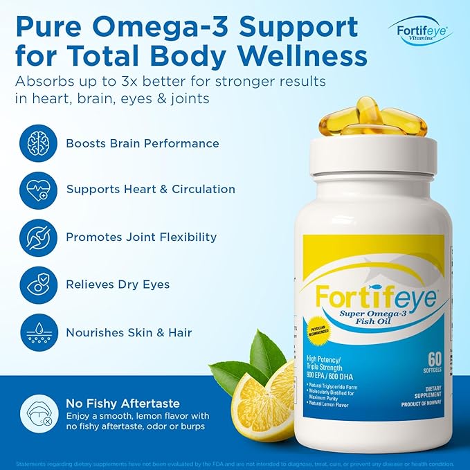 Omega 3 Fish Oil 180Count 1600 mg Made in Norway - High Potency Fish Oil Omega 3 Supplements Triglyceride Form with EPA and DHA Supplements for Women and Men No Fishy After Taste Natural Lemon Flavor