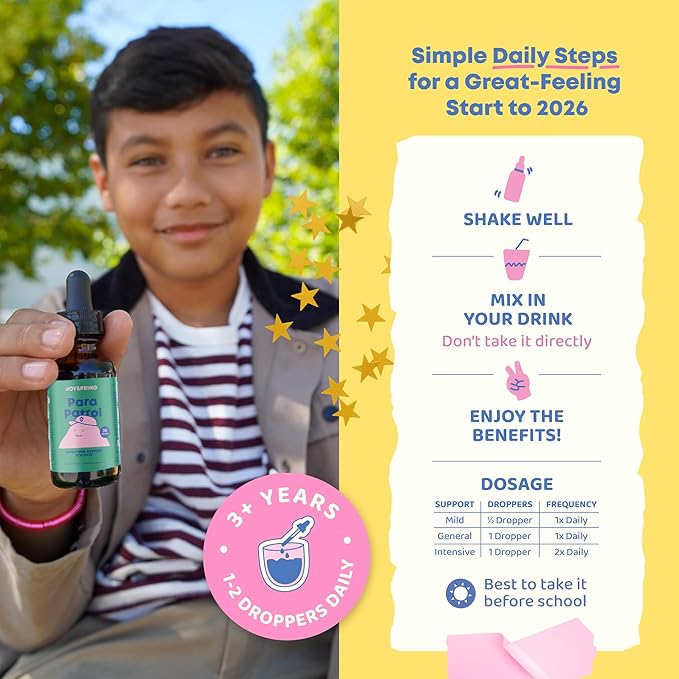 JoySpring ParaPatrol Kids’ Herbal Blend – Alcohol-Free Liquid Supplement with Black Walnut and Wormwood Extract | Supports Digestive Health | Natural Raspberry Flavor – 30 Servings