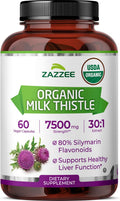 Zazzee USDA Organic Milk Thistle 30:1 Extract, 7500 mg Strength, 60 Vegan Capsules, 80% Silymarin Flavonoids, Healthy Liver Detox & Cleanse Support, 100% Vegetarian, Non-GMO, Made in The USA