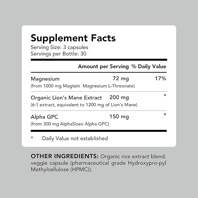 AMANDEAN Nootropic Brain Supplements for Memory and Focus, Improves Mental Clarity and Cognitive Function, Magnesium L-Threonate (Magtein), Lions Mane and Alpha GPC - (90 Veggie Capsules)