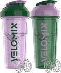 VELOMIX -2 Pack- 28 oz Protein Shaker Bottles for Protein Mixes - 2x Wire Whisk | Leak Proof Shaker Cups for Protein Shakes | Protein Shaker Bottle Pack (Flower Set)