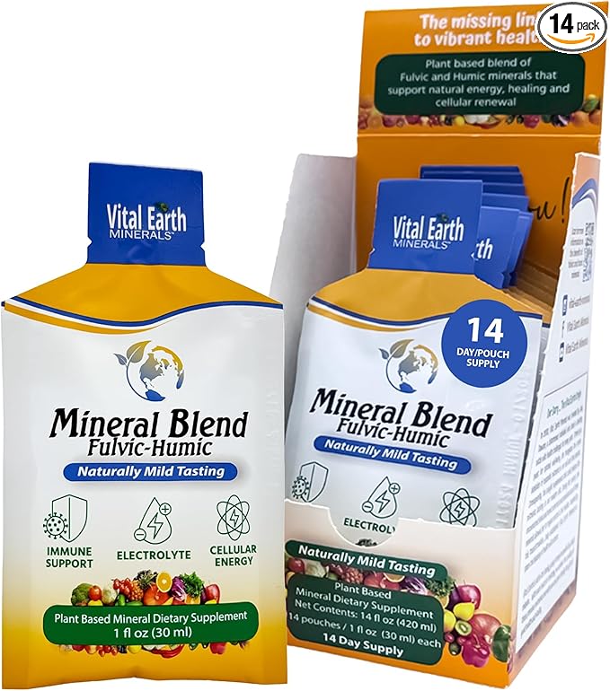 Vital Earth Minerals Detox & Wellness Support – Fulvic Humic Mineral Blend with 70+ Trace Minerals, Electrolytes, 14 Single-Serve Packs/Box