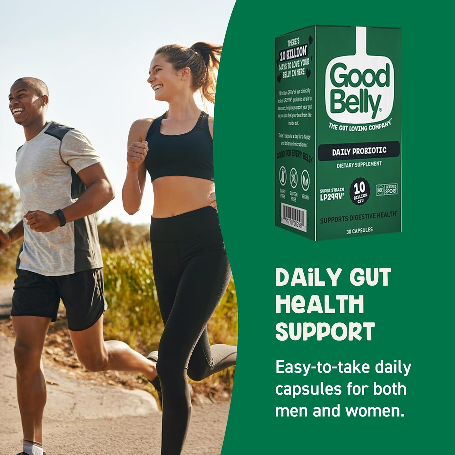 GoodBelly Probiotic Capsules for Digestive Health | Vegan Probiotic Supplement with 10 Billion Live Cultures | Probiotics for Women & Men | 30 Capsules
