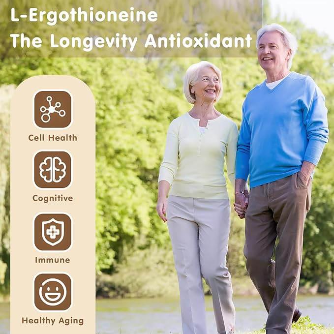 L-Ergothioneine (EGT) 30mg Supplement with Lion's Mane, NAC & Glutathione - Antioxidant for Cell Health, Cognitive & Immune Support, Healthy Aging - Non-GMO, Gluten Free, 120 Capsules (60 Servings)