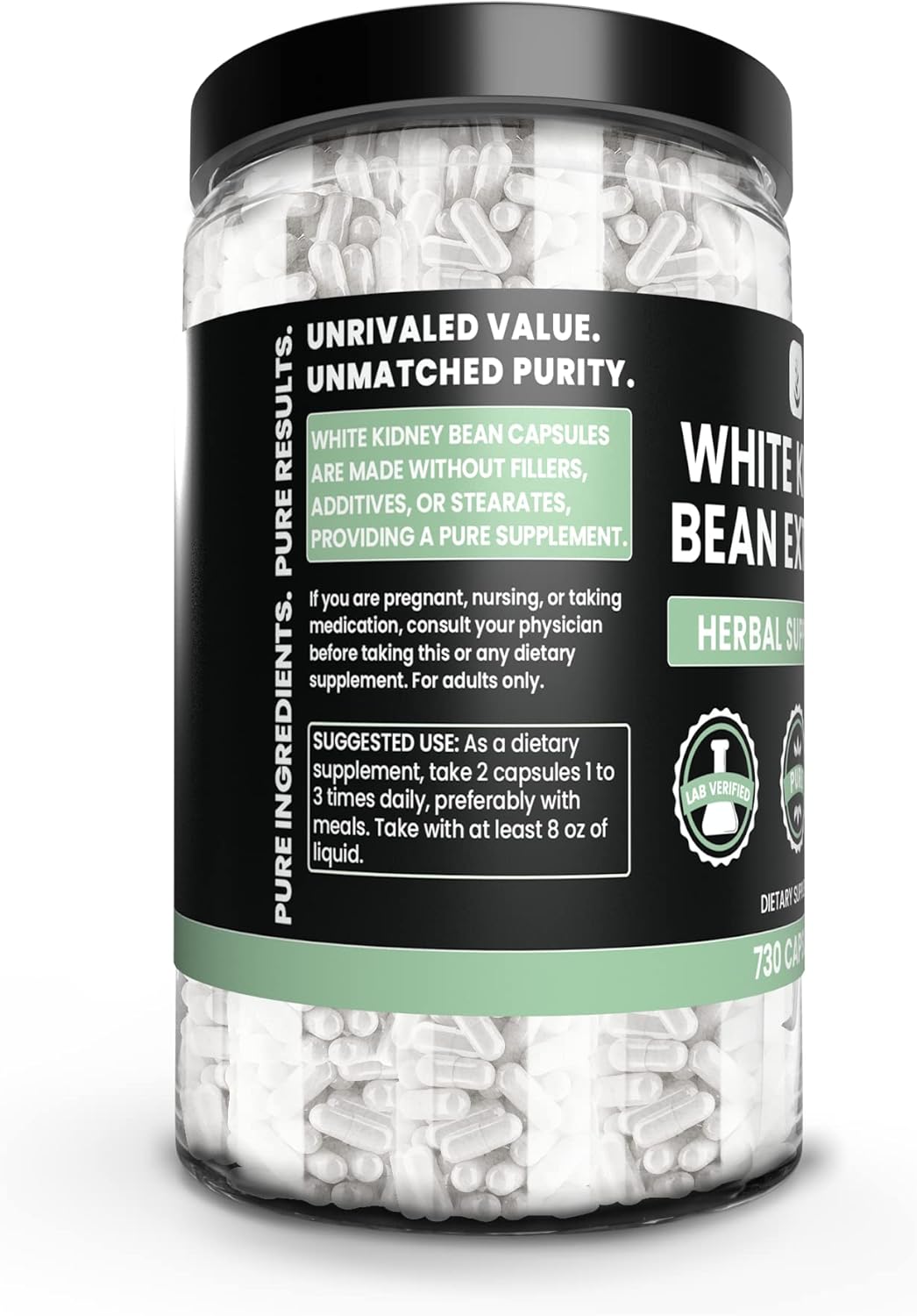 PURE ORIGINAL INGREDIENTS White Kidney Bean Extract (730 Capsules) No Magnesium Or Rice Fillers, Always Pure, Lab Verified