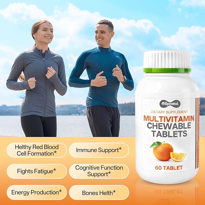 Multivitamin for Adults with Vitamin C, D3 & B Vitamins | Daily Increase Body Protection, Energy & Bone and Joint Equilibrium and Health | 60 Chewable Tablets for Men & Women, 2 Month Supply
