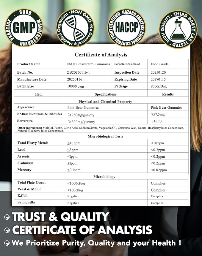 NAD+ Supplement Gummies Nicotinamide Riboside Resveratrol Cellular Energy Healthy Aging Support Antioxidant NAD Plus Booster for Women and Men Vegan Non GMO 1500mg Gummy Vitamins