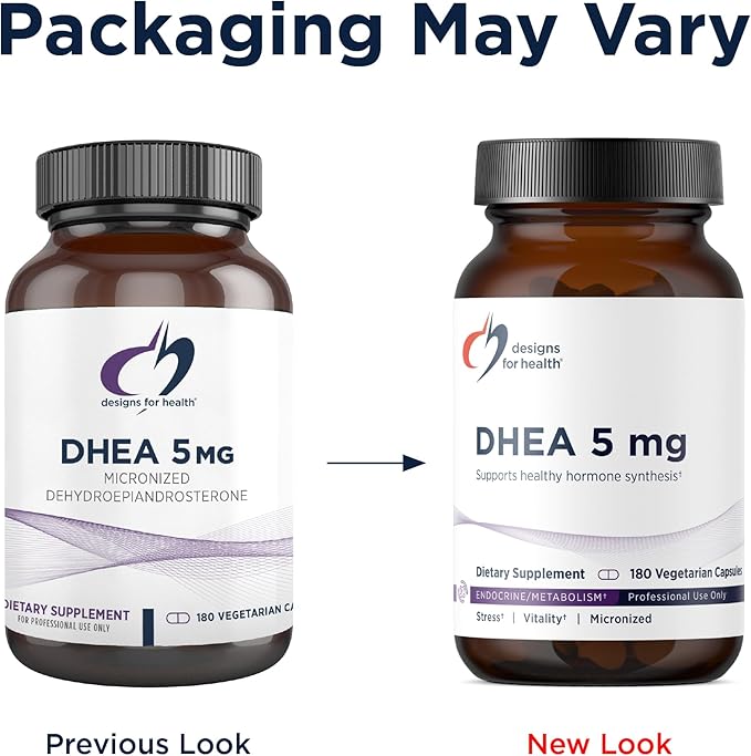 Designs for Health DHEA 5mg - DHEA Supplement for Men + Women - Supplement to Help Support Healthy Aging, Muscle Integrity, Energy + Hormonal Synthesis - Non-GMO (180 Capsules)