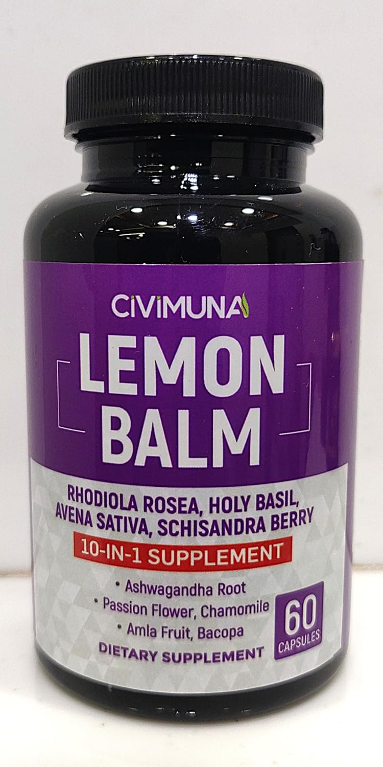 Lemon Balm Capsules with Lemon Balm, Rhodiola Rosea, Holy Basil and More - 120 Capsules 4 Months Supply (Pack of 2)