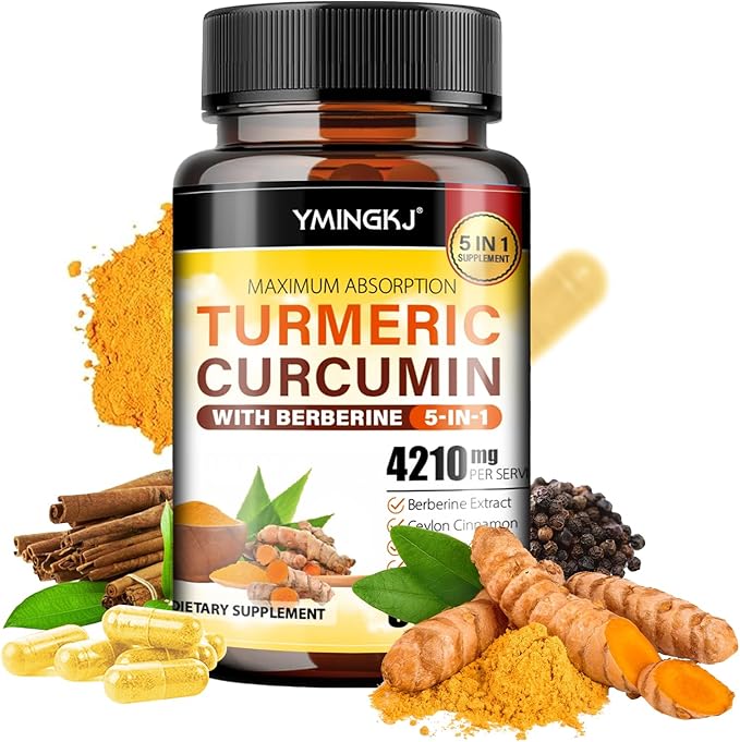 Turmeric Curcumin Supplement with Black Pepper & Bioactive Botanicals, Turmeric,Ginger,Berberine,Ceylon Cinnamon, – Premium Organic Supplement for Daily Wellness Support 60 Capsules