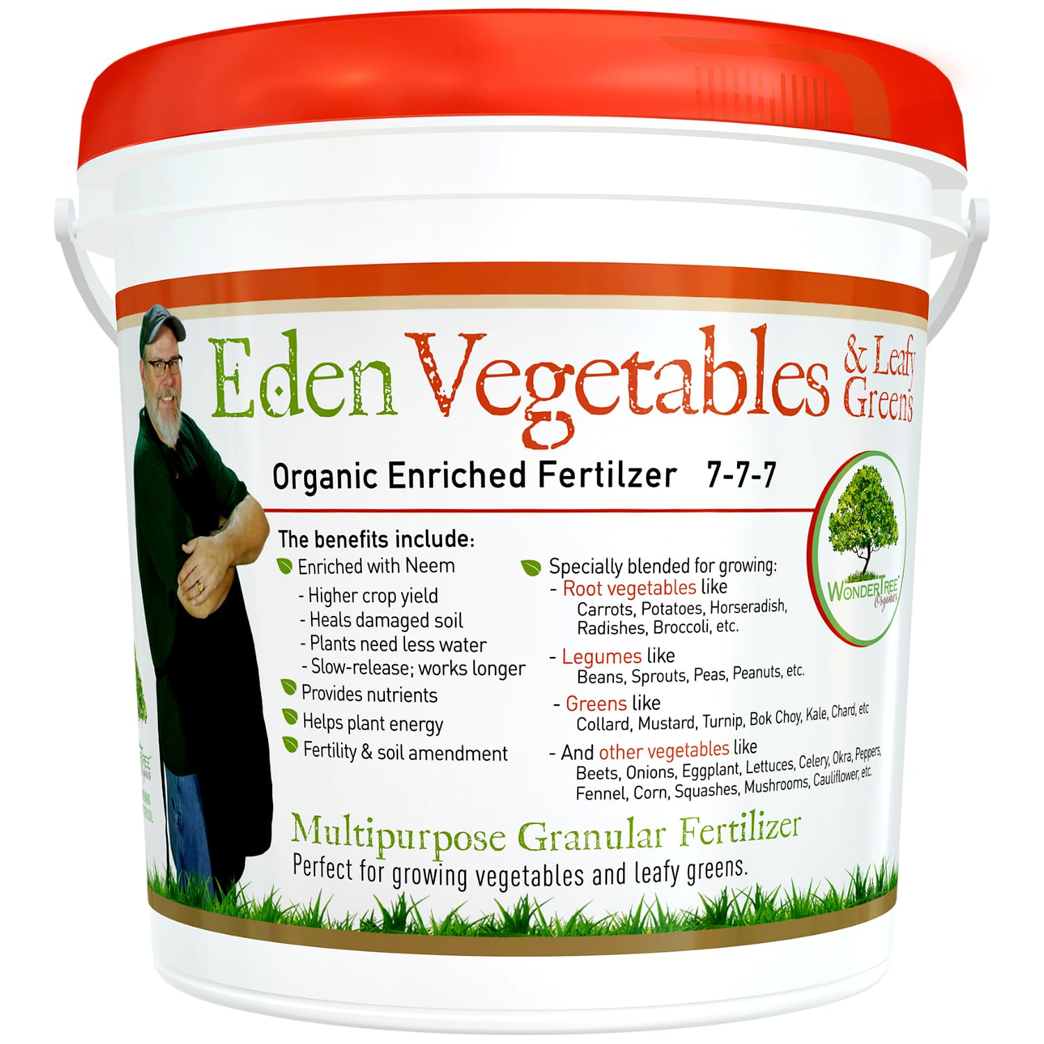 Eden Vegetables & Leafy Greens Organic Enriched Fertilizer - Neem Plant Food 7-7-7 Enriched Formula for Perfect Nitrogen, Phosphorous & Potassium Balance (5 lbs)