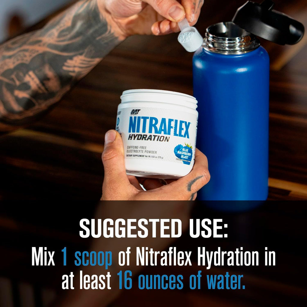 GAT SPORT Nitraflex Hydration Powder, Lemon, Lime, Electrolyte Drink Mix for Performance & Recovery, Taurine, Theanine, 3rd Party Tested, Smart Scan Verified, Sugar-Free, 45 Servings