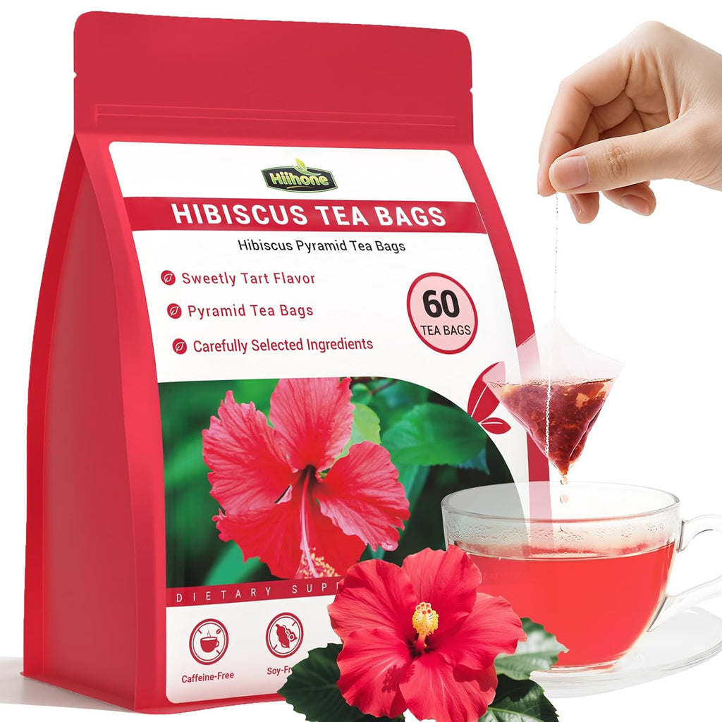 Hibiscus Tea Bags, Hibiscus Flower Herbal Tea - Rich in Vitamin C, Caffeine Free,Sugar Free, 60 Teabags