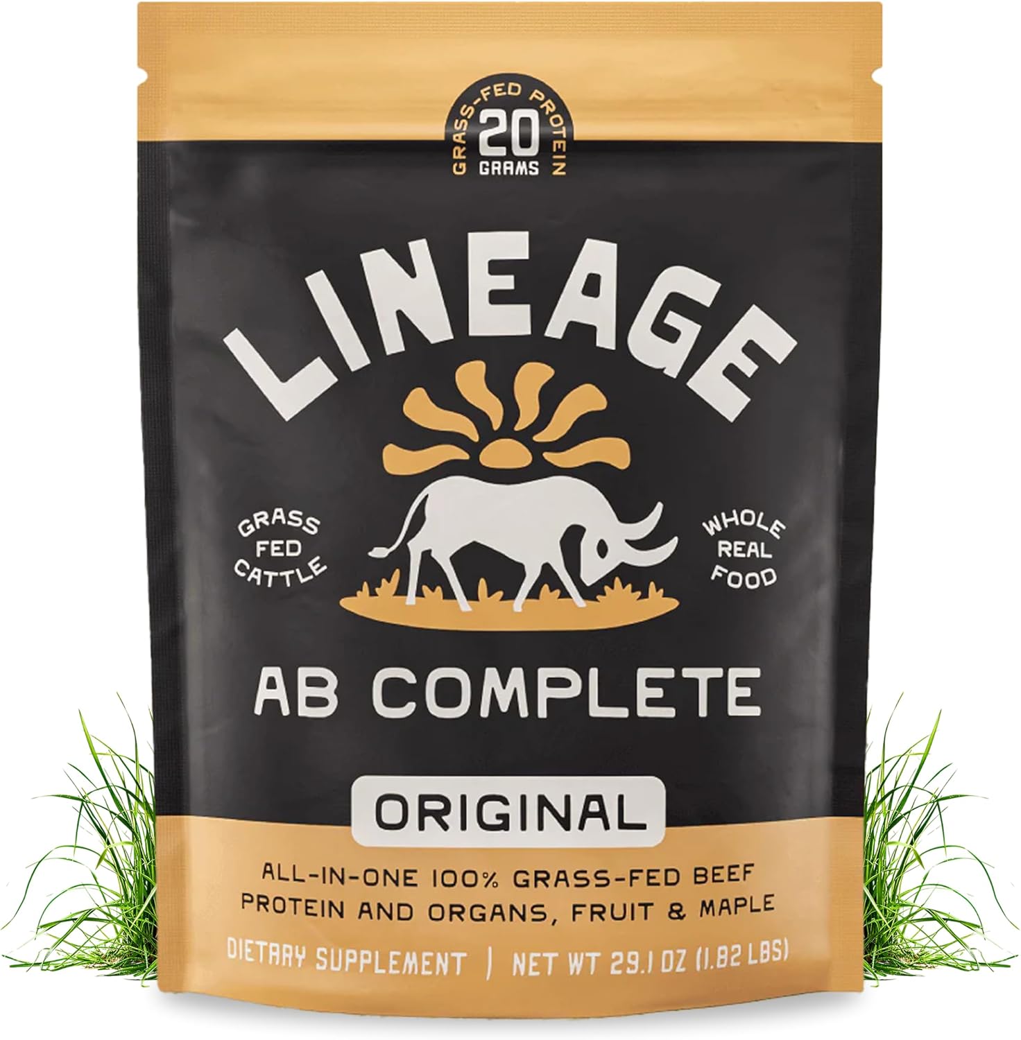 Grass Fed Beef Protein Powder - Original Flavor - Nose to Tail Animal Protein Powder Including 100% Grass Fed and Finished Beef Organs, Colostrum, and Fruit - 1.8 lbs (30 Servings)