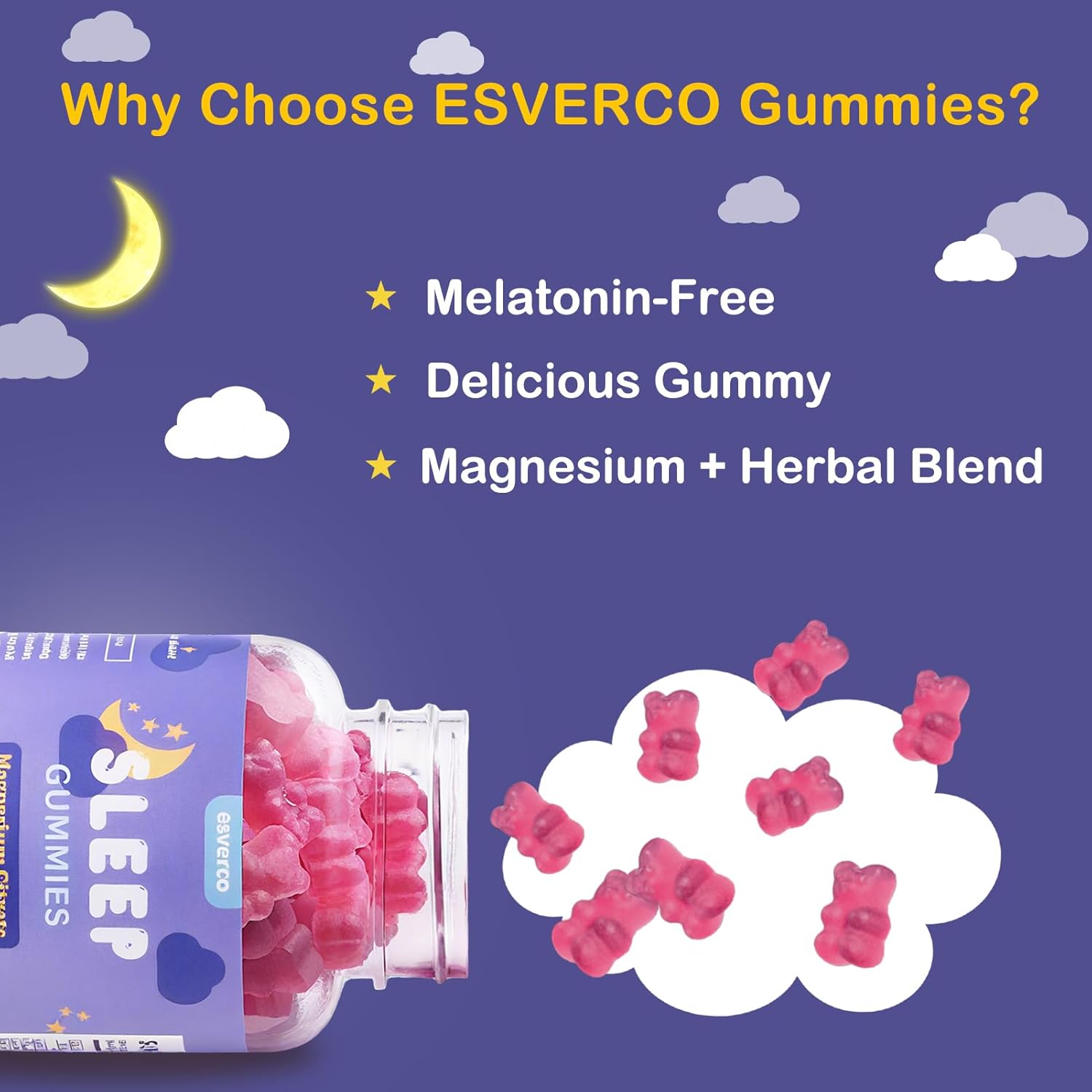 Sleep Gummies, 500mg Magnesium Citrate, High Absorption Magnesium Gummies with L-Theanine and Herbal Blend for Sleep, Mood, Relaxation, for Adults, Vegan, Grape Flavor, 90 Count
