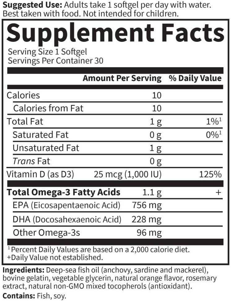 Garden of Life Minami Supercritical Platinum Omega 3 Fish Oil Supplement - Orange, 30 Softgels, Ultimate Once Daily Fish Oil Omega 3 for Heart & Brain Health, 1100mg Omega-3s + 1,000 IU Vitamin D3