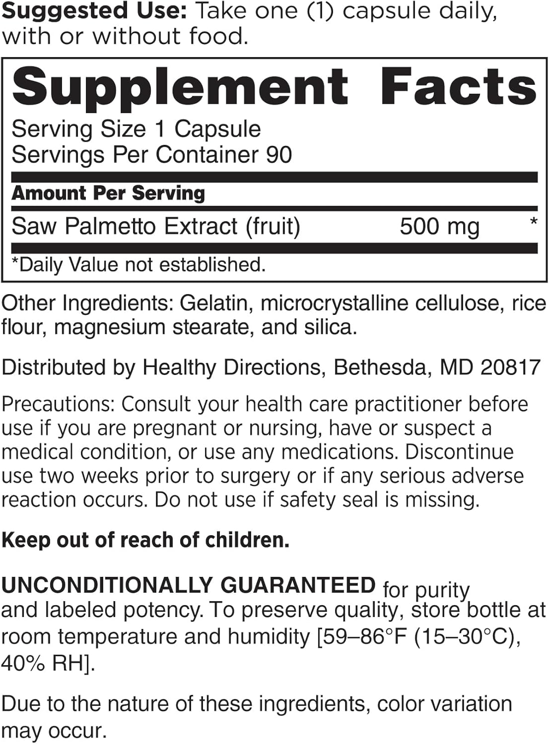 DOCTORS' PREFERRED Saw Palmetto for Men and Women Extract Supplement — 500 mg/Serving | 90 Capsules