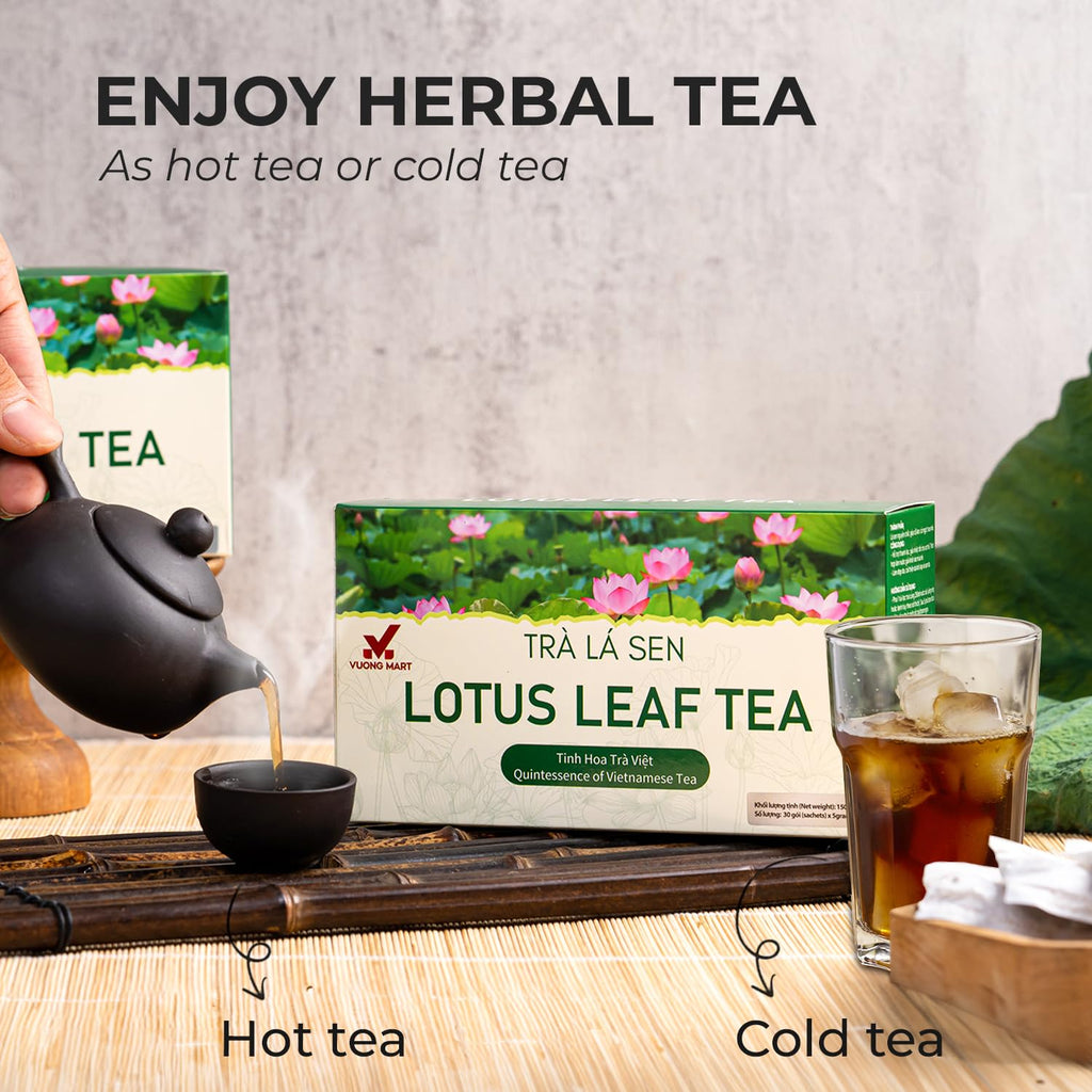 VUONGMART Dried Lotus Leaf Tea, 100% Hand Pick, Stevia, Jiaogulan, Jasmine, Organic Herbal Tea, 30 Tea Bags, Gluten Free, Dairy Free, Sugar Free & Natural, Energy Boost & Health Support