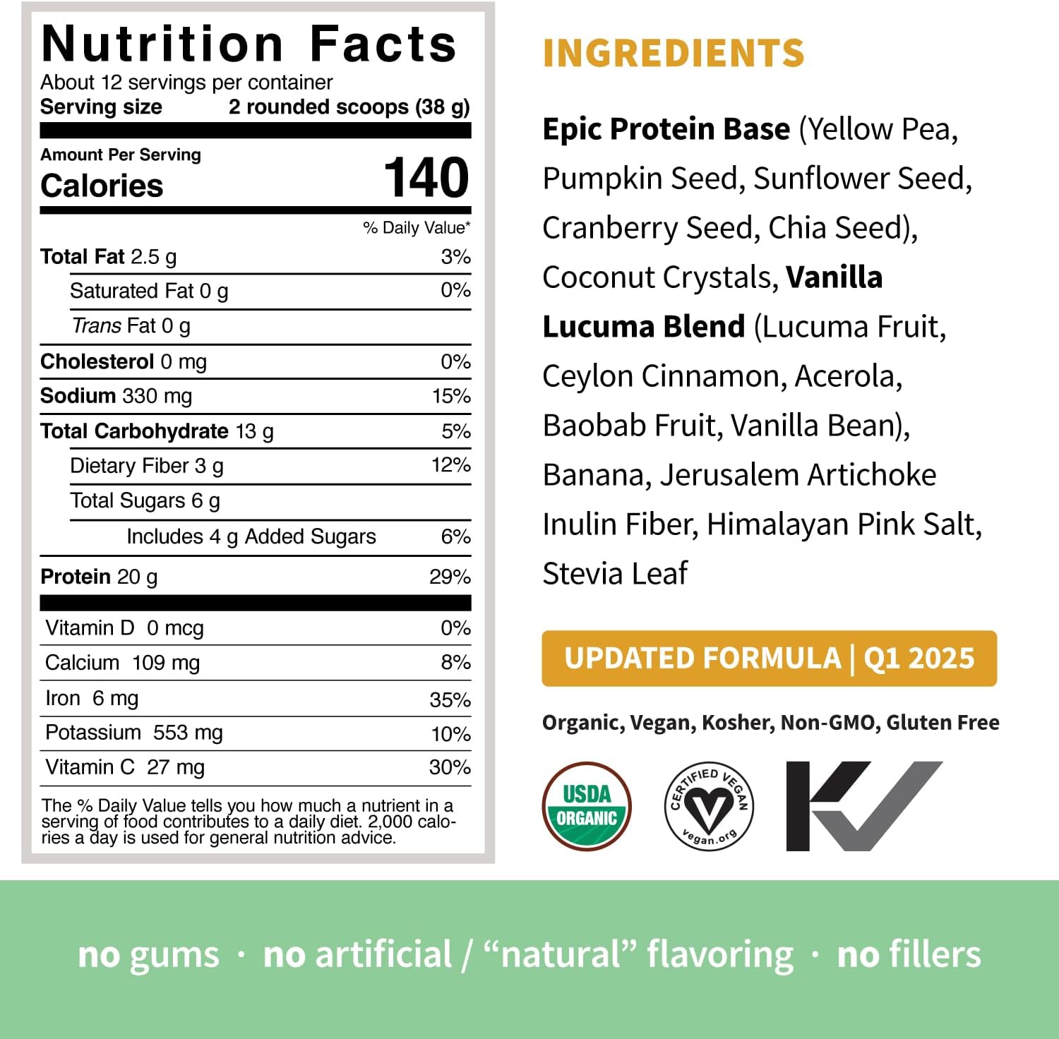 Sprout Living Epic Protein, Plant Based Protein & Superfoods Powder, Vanilla Lucuma Powder | 20 Grams Organic Protein Powder, Vegan, Non Dairy, Non-GMO, Gluten Free, Low Sugar (1 Pound, 12 Servings)