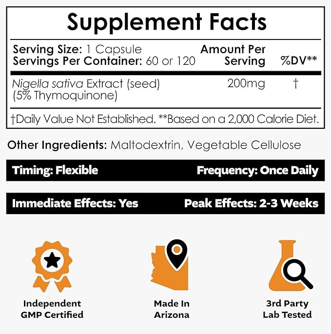Nootropics Depot Nigella Sativa Extract Capsules | 200mg | 120 Count | Minimum 10% Thymoquinone Content | Black Seed Oil Extract | Supports Brain Health, Memory, Liver Health, and Immune Function