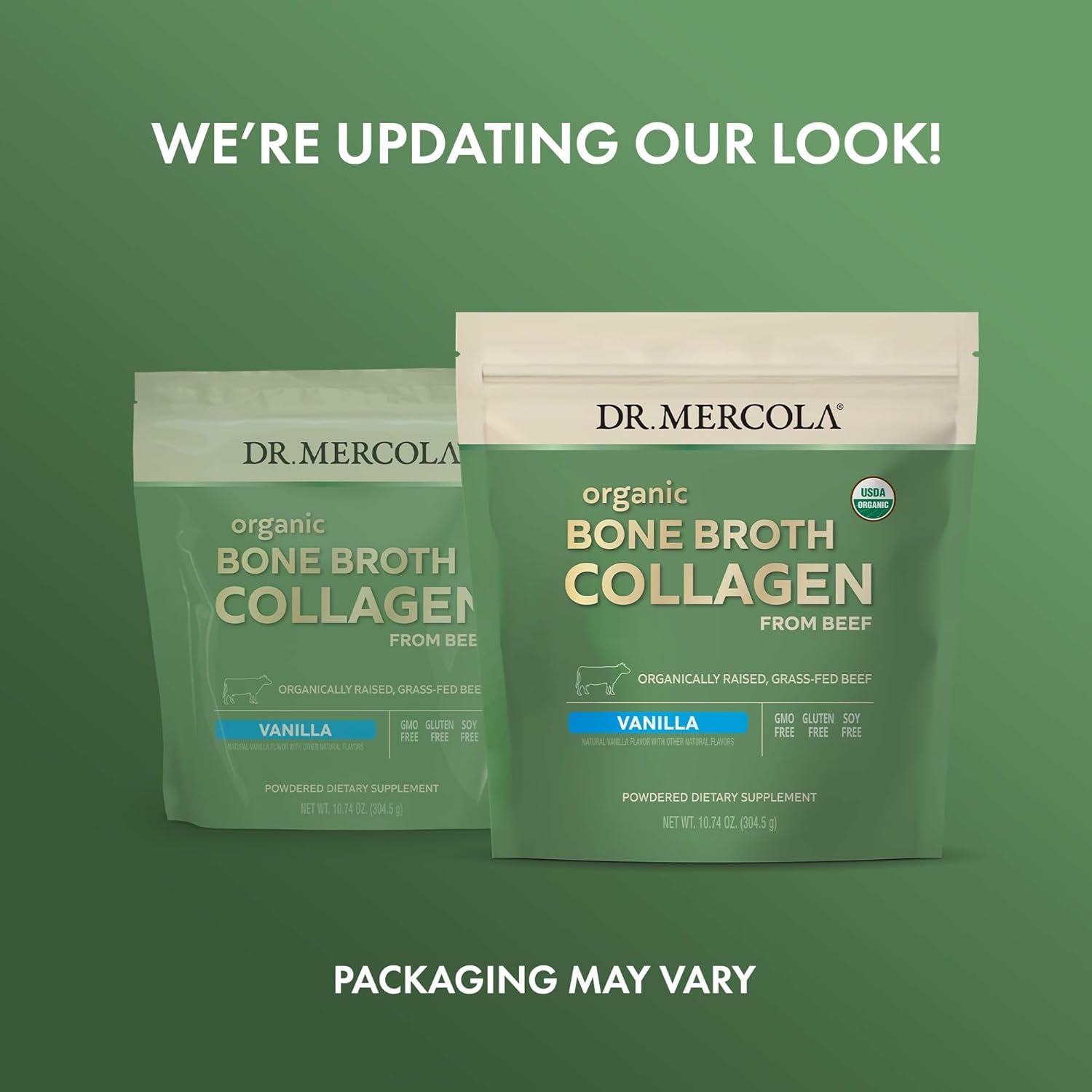 Dr. Mercola Organic Bone Broth Collagen Powder - Supports Bone Health & Muscle Growth - USDA Organic, Non-GMO, Gluten-Free & Dairy-Free - 30 Servings - Vanilla Flavor