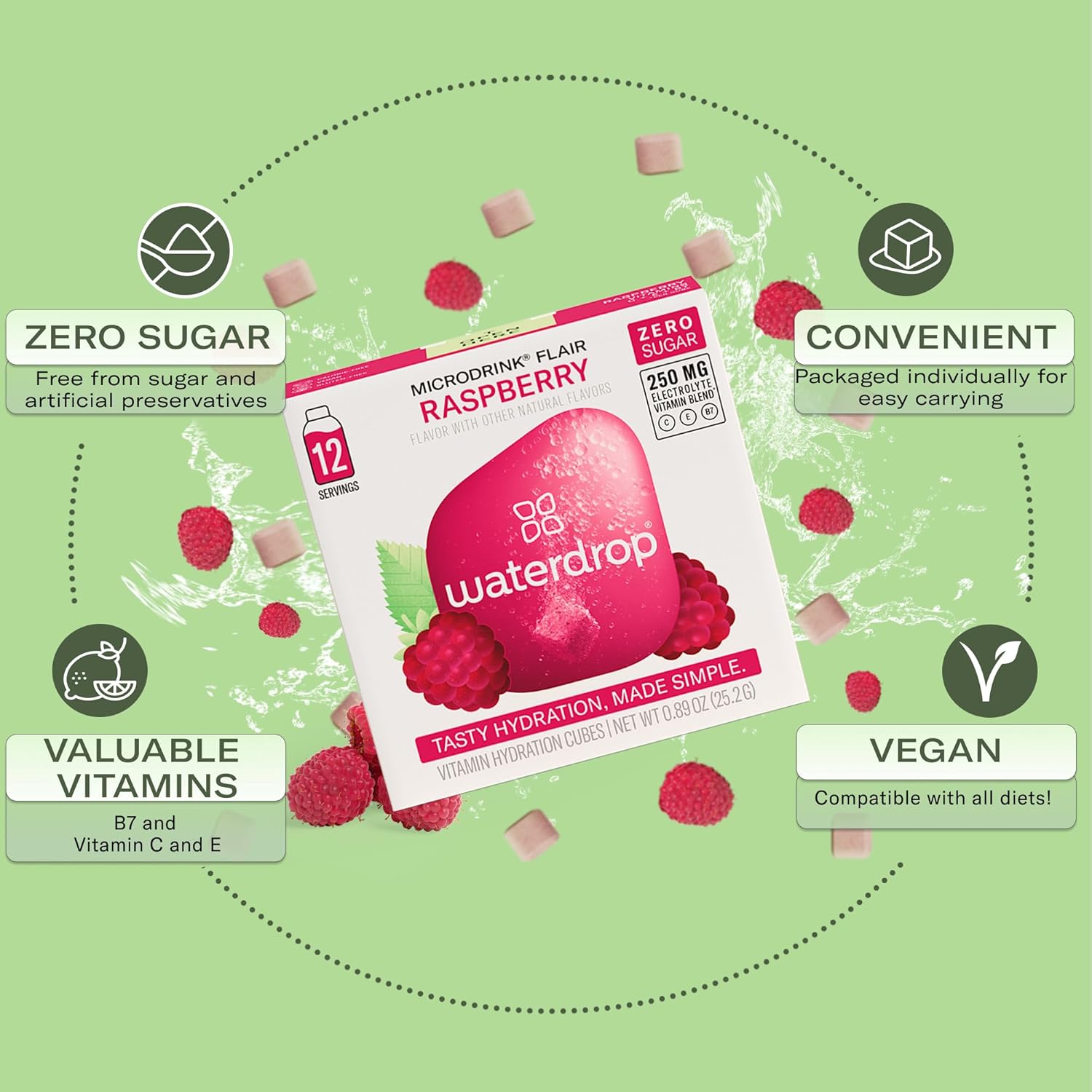 Waterdrop Hydration Cubes, Elderflower & Lime Blossom, Vitamin C, E & Potassium, On The Go Water Enhancer Drops for Still & Sparkling Water, Low Calorie, Zero Sugar, Gluten Free, Non GMO, Vegan, 24 CT