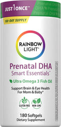 Rainbow Light Prenatal DHA Smart Essentials | Omega 3 Fatty Acids EPA & DHA | Purified Fish Oil | Support for Mom & Baby | Non-GMO and Gluten Free | 180 Count