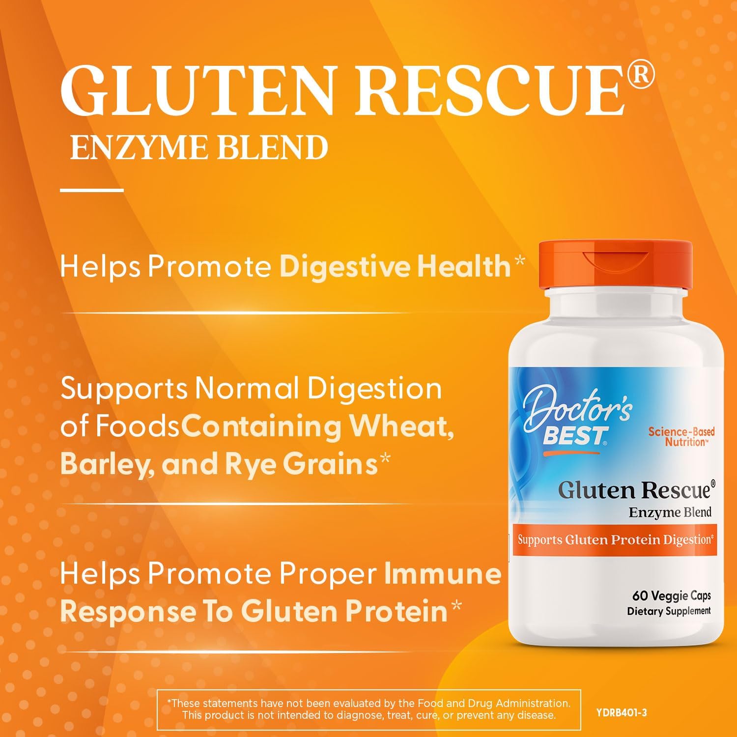 Doctor's Best Gluten Rescue with Glutalytic, Non-GMO, Vegan, 60 Count (Pack of 1)