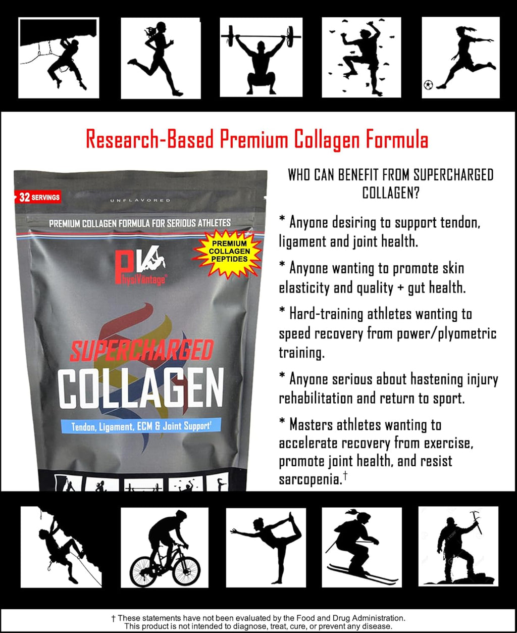 PhysiVantage Supercharged Collagen Peptides Powder - Hydrolyzed Collagen for Joint, Tendon, Ligament, & Skin Health Support - Peach Mango, Keto, Paleo, 16oz | Enhanced with Vitamin C, BCAAs, Grass-Fed
