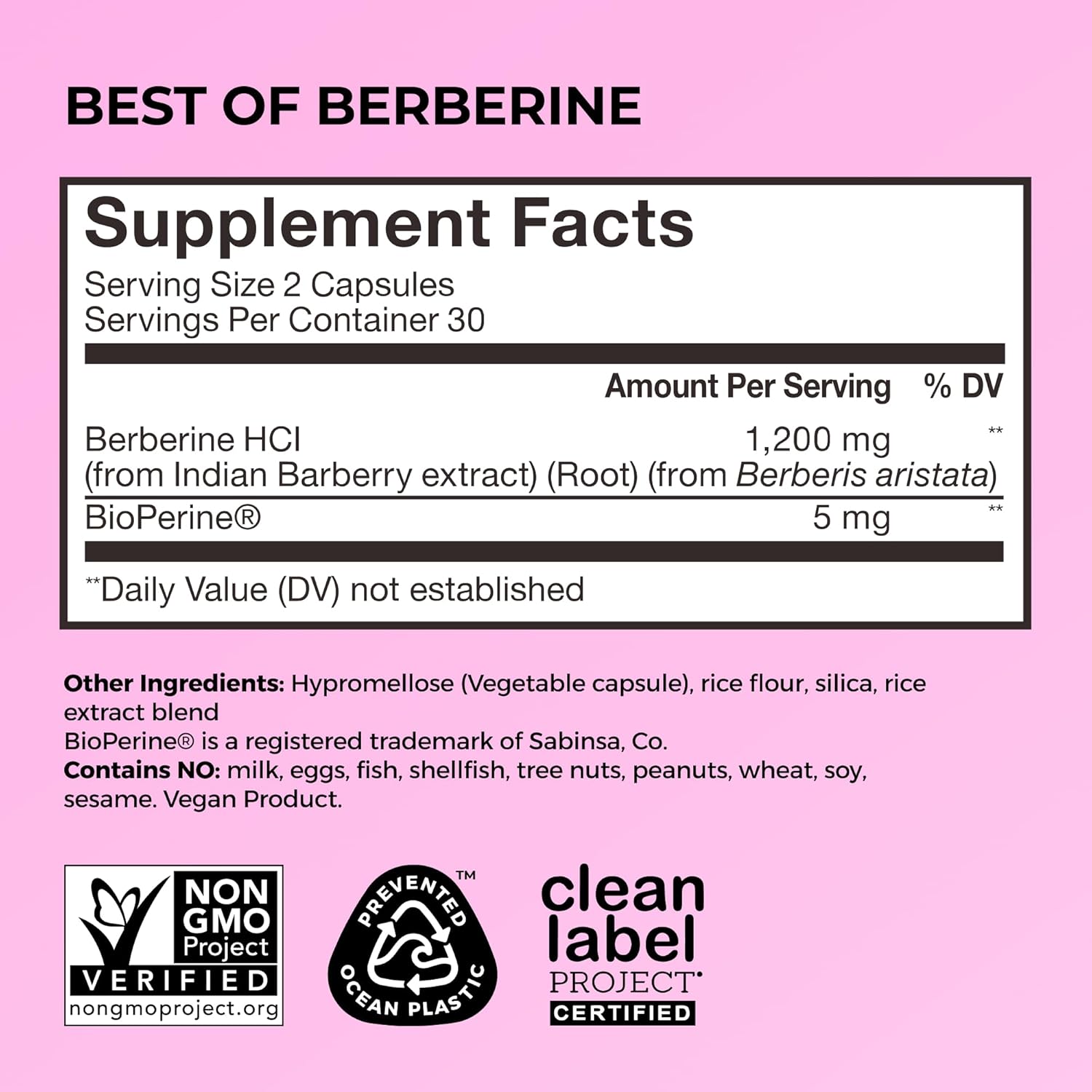 HUM Best of Berberine Supplement 1200mg, Pure Potency for Metabolic Wellness, Gut Health, Pure Berberine Supplements Enhanced with BioPerine for Maximum Absorption, 60 Capsules