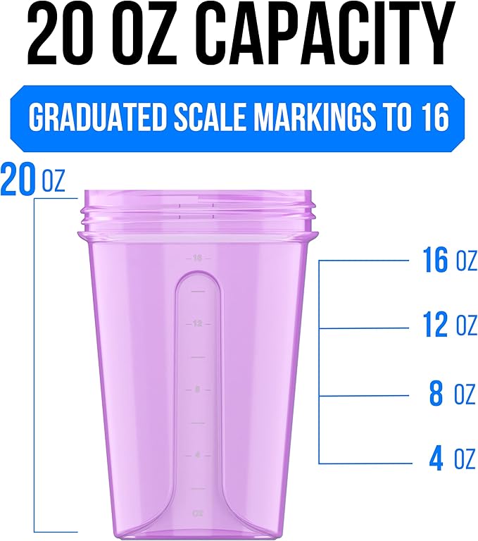 VELOMIX -4 PACK- 20 OZ Protein Shaker Bottles for Protein Mixes, Shaker Cups for Protein Shakes, Small Shaker Bottle Pack, Shaker Cup, Shakers for protein Shakes (Purple Bloom)
