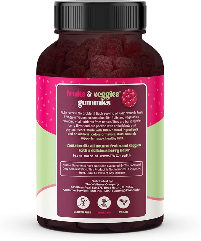 The Wellness Company Kids Naturals Fruits & Veggie Gummies – Daily Nutrition Support | 120ct (2 Month Supply)