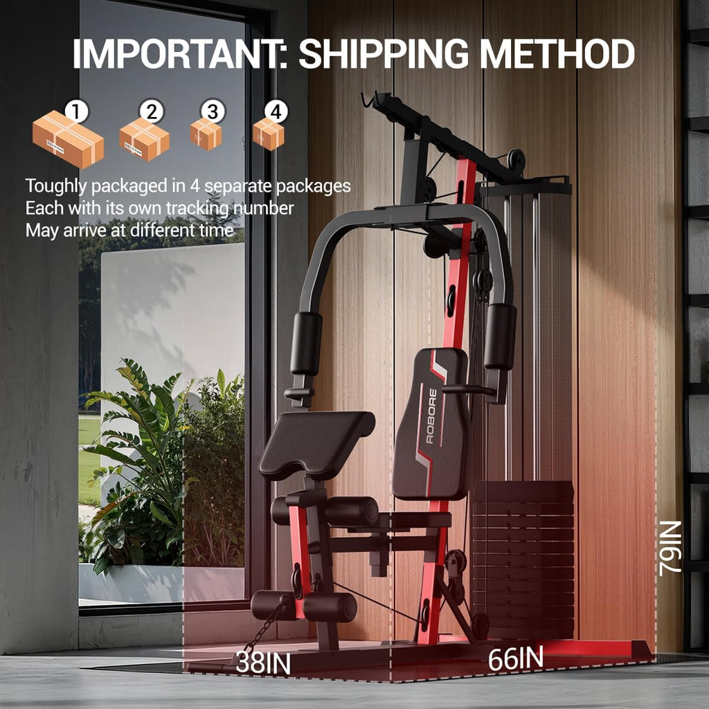 Home Gym, Workout Station with 160LBS Weight Stack, Exercise Equipment with Pulley System for Full Body Training