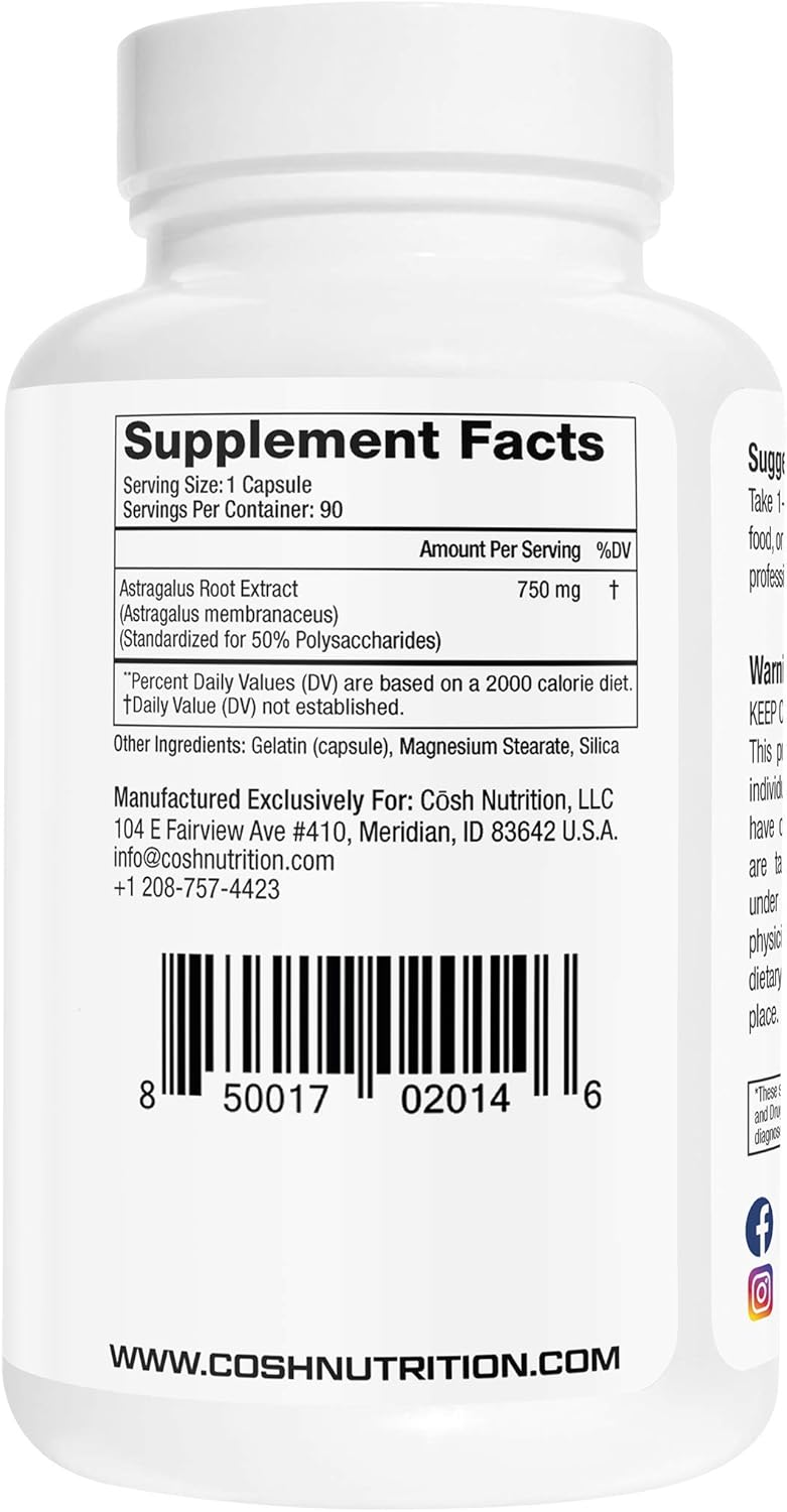 Gorilla Mind Astragalus 750mg Capsules - Long Term Immune Support and Improved Cardiovascular Health (90 Capsules)