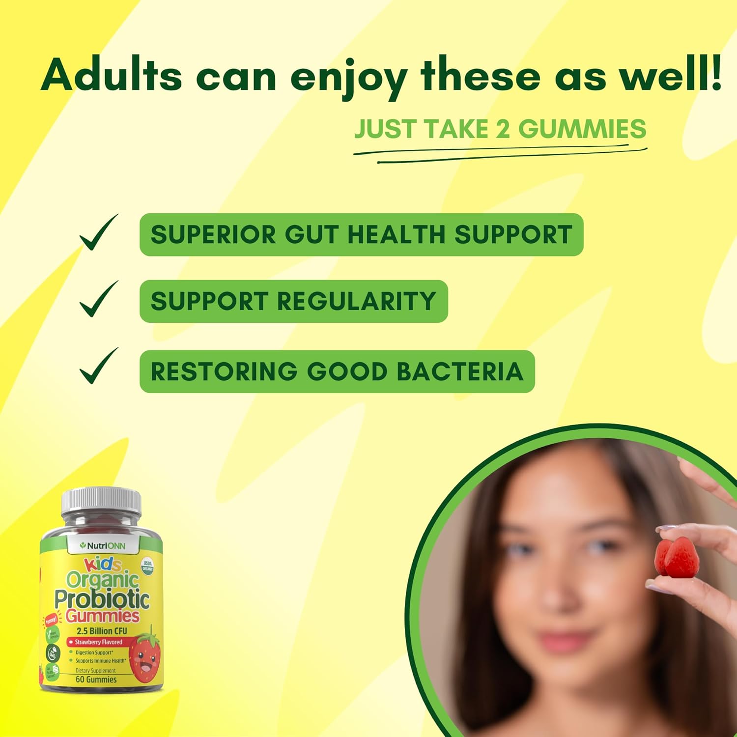 Organic Kids Probiotic Gummies - USDA Organic Chewable Probiotics for Kids - 60 Delicious Gummies - Child Digestive, Immune Support & Gut Health Supplement - Vegan & Non-GMO