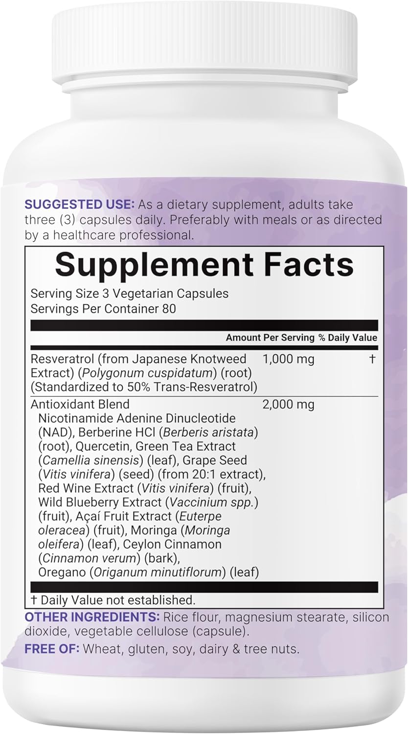 Micro Ingredients Resveratrol NAD Complex 3,000mg for Women & Men, 240 Veggie Capsules | NMNH Supplement Alternative | 11-in-1 Antioxidant Blend of Quercetin, Moringa, & More