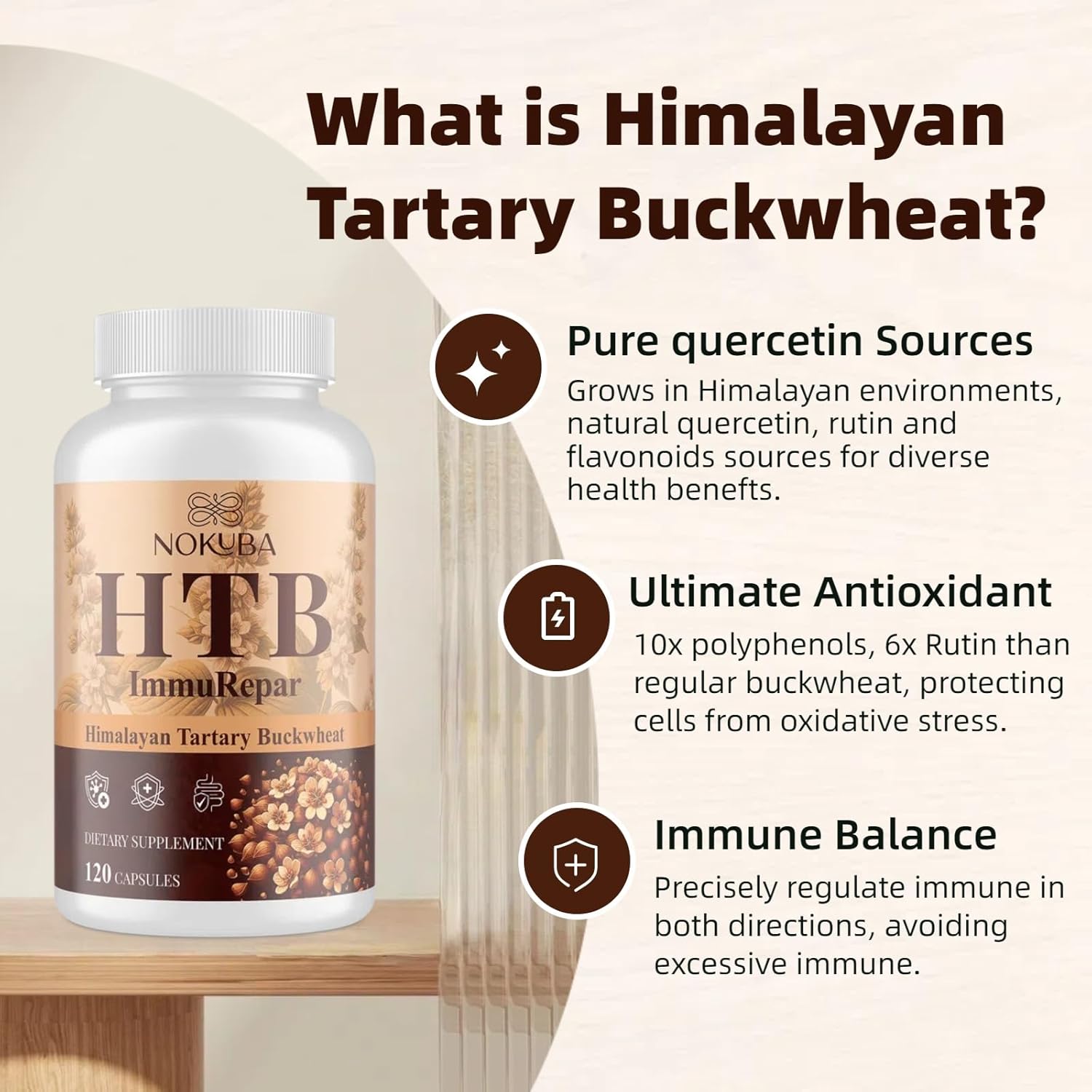 Immune Support Supplement Himalayan Tartary Buckwheat with Quercetin, Zinc, Vitamin C, D3, Curcumin for Immune Booster & Inflammatory Balance & Antioxidant & Gut - 120 Vegan Capsules