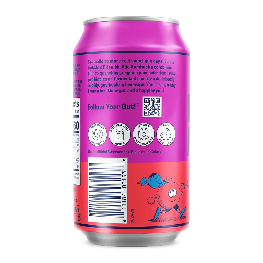 Health-Ade Pomegranate Blueberry Kombucha, Organic Drink, 12-Pack (11.5 Fl Oz Cans) - Fermented Tea with Probiotics, Detoxifying Acids, Supports Gut Health - Non-GMO, Vegan, Gluten-Free