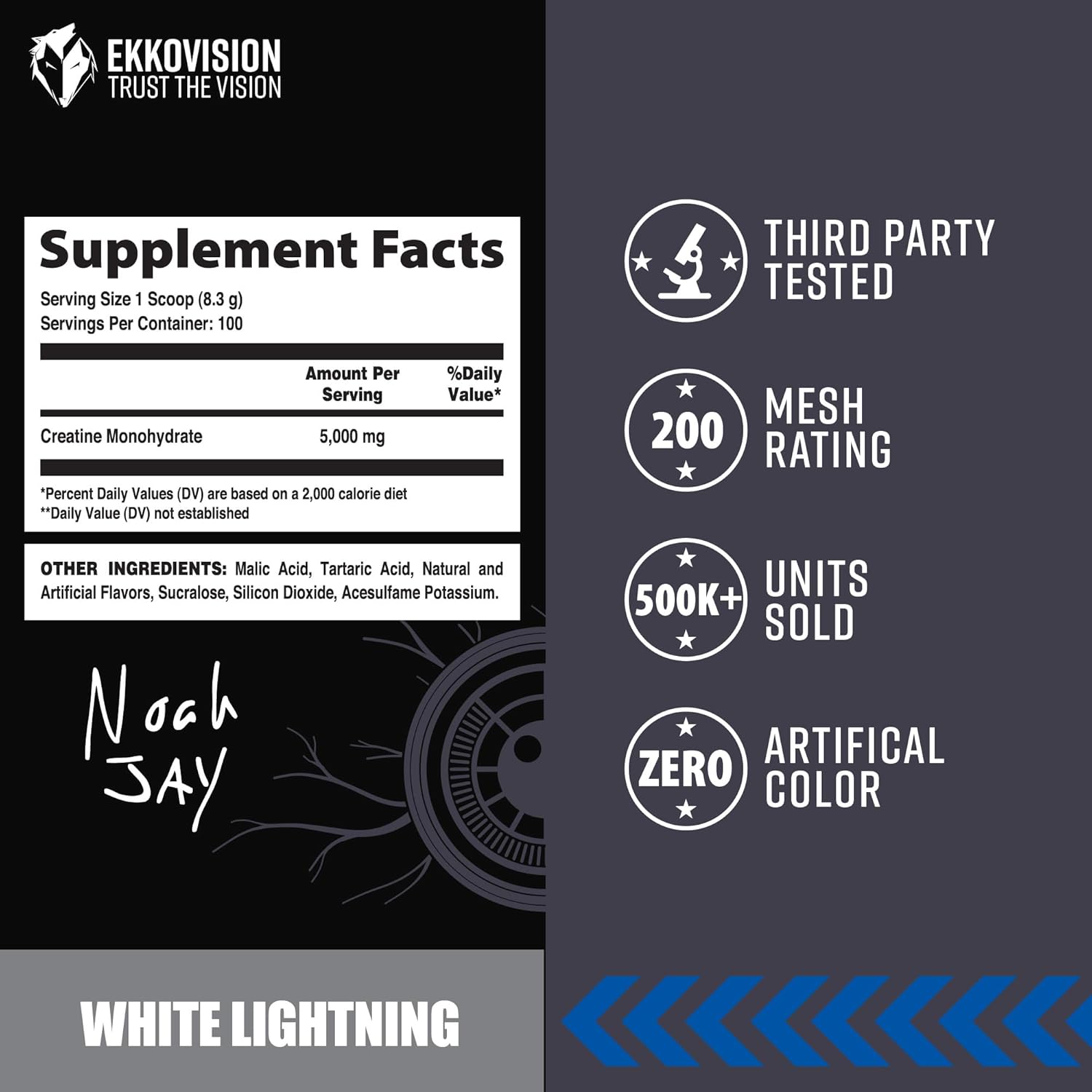 Ekkovision Creatine Monohydrate Powder, Micronized, Pre Workout & Post Workout Supplement for Men & Women - White Lightning, 1.06 Pound (Pack of 1)