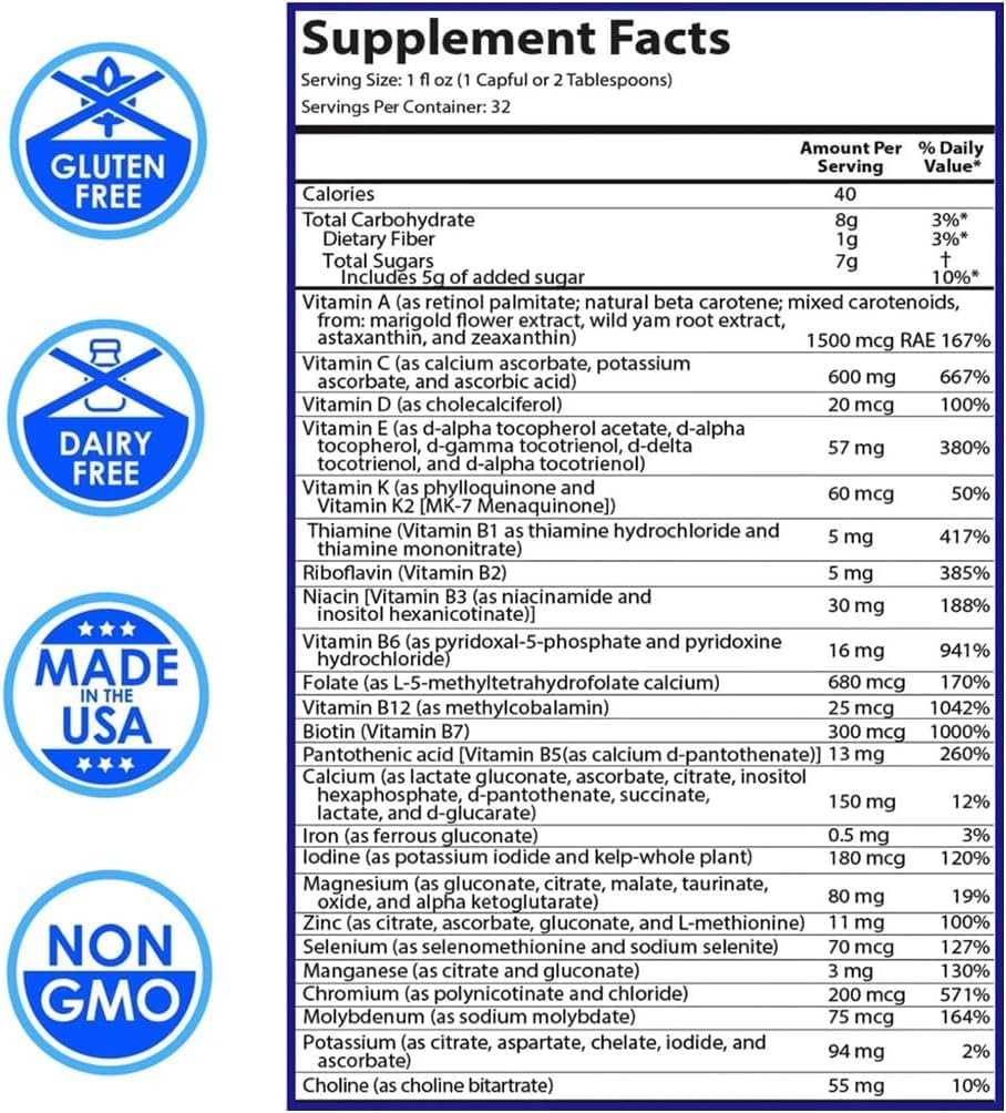 Drucker Labs intraMAX® (Peach Mango) & intraMIN® (Tropical Fruit): All-in-ONE Multivitamin & Mineral Complex (Immune Support, Non-GMO, Dairy-Free, Gluten-Free, Vegetarian, 32 fl oz Each)