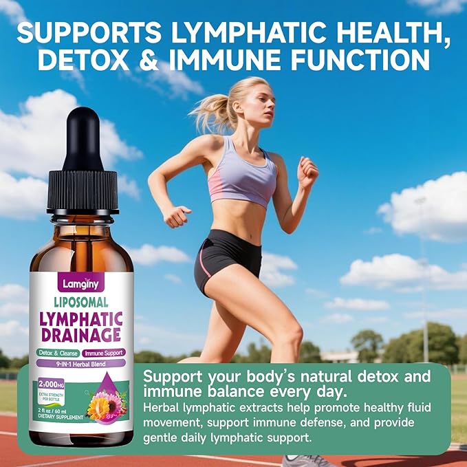 Liposomal Lymphatic Drainage Drops, 9-In-1 Lymphatic Drainage Supplements for Detox & Cleanse, with Echinacea, Dandelion, Elderberry, Burdock Root & Cleavers, Immune & Lymph System Support, 2 FL OZ