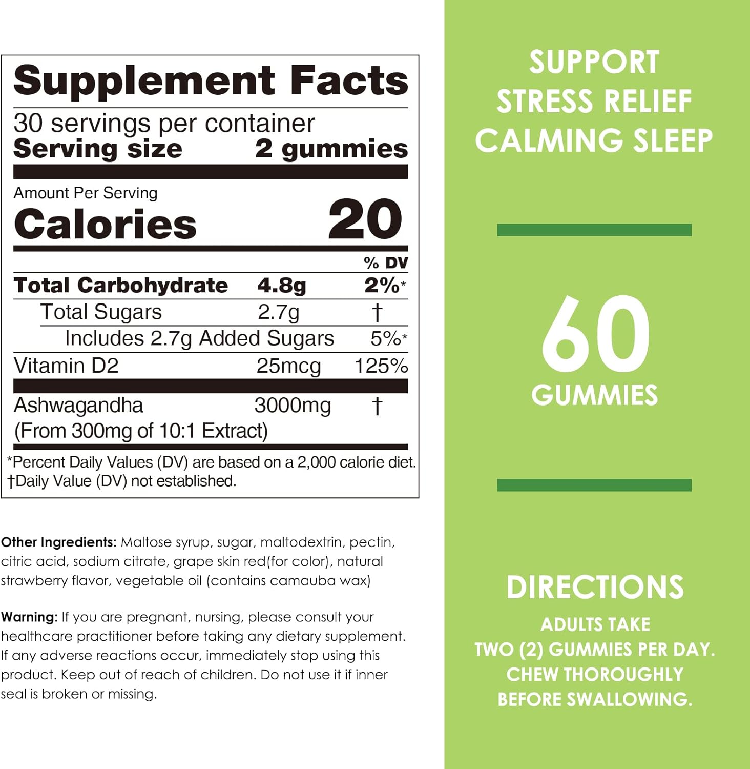 Nature's Key Ashwagandha Gummies, High Potency Ashwagandha Root Extract with Vitamin D2, for Men & Women, Stress, Calm Mood & Cognition, Strawberry Flavor (120 Count (Pack of 1)