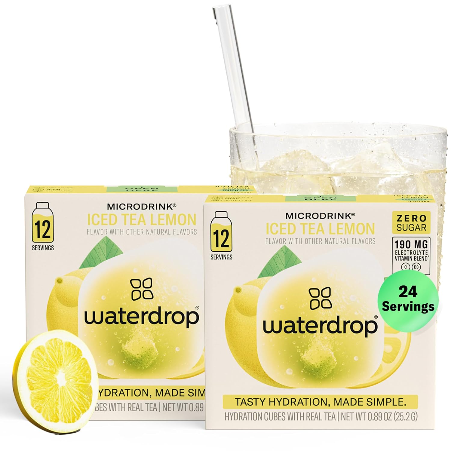 Waterdrop Hydration Cubes with Vitamin C, B Vitamins, and Electrolytes, Iced Tea Lemon Flavor, Flavored Water Enhancer Cubes for Still & Sparkling Water, Low Calorie, Sugar Free, Gluten Free, 24 Count