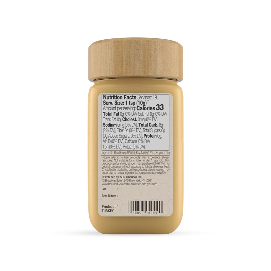 Bee and You Royal Jelly Raw Honey For Kids, Propolis Extract, 100% Natural Superfood, Ultra Pure, Immune Support Supplement, Antioxidants, Keto, Paleo, Gluten-Free, 6.7 oz